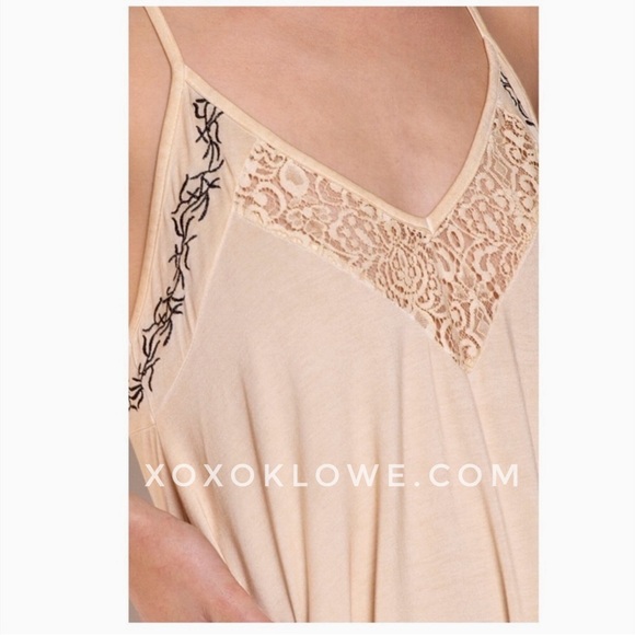 POL Beige Embroidered Lace Inset Sleeveless Racerback Cami Top - Picture 8 of 14
